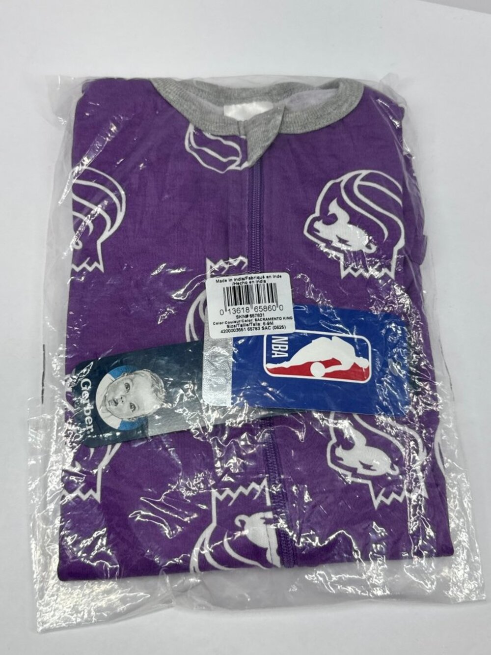 Gerber NBA Sacramento Kings Baby Sleep & Play Pajamas Purple 6-9 Months Cotton B